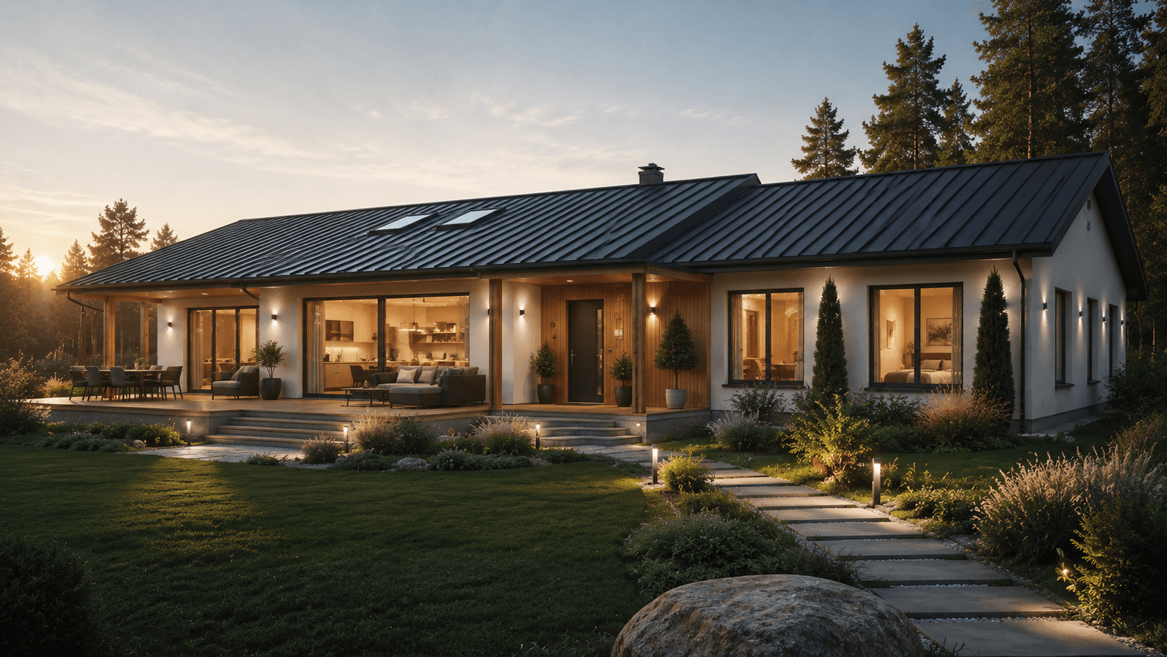 Одноэтажный компактный дом для семьи